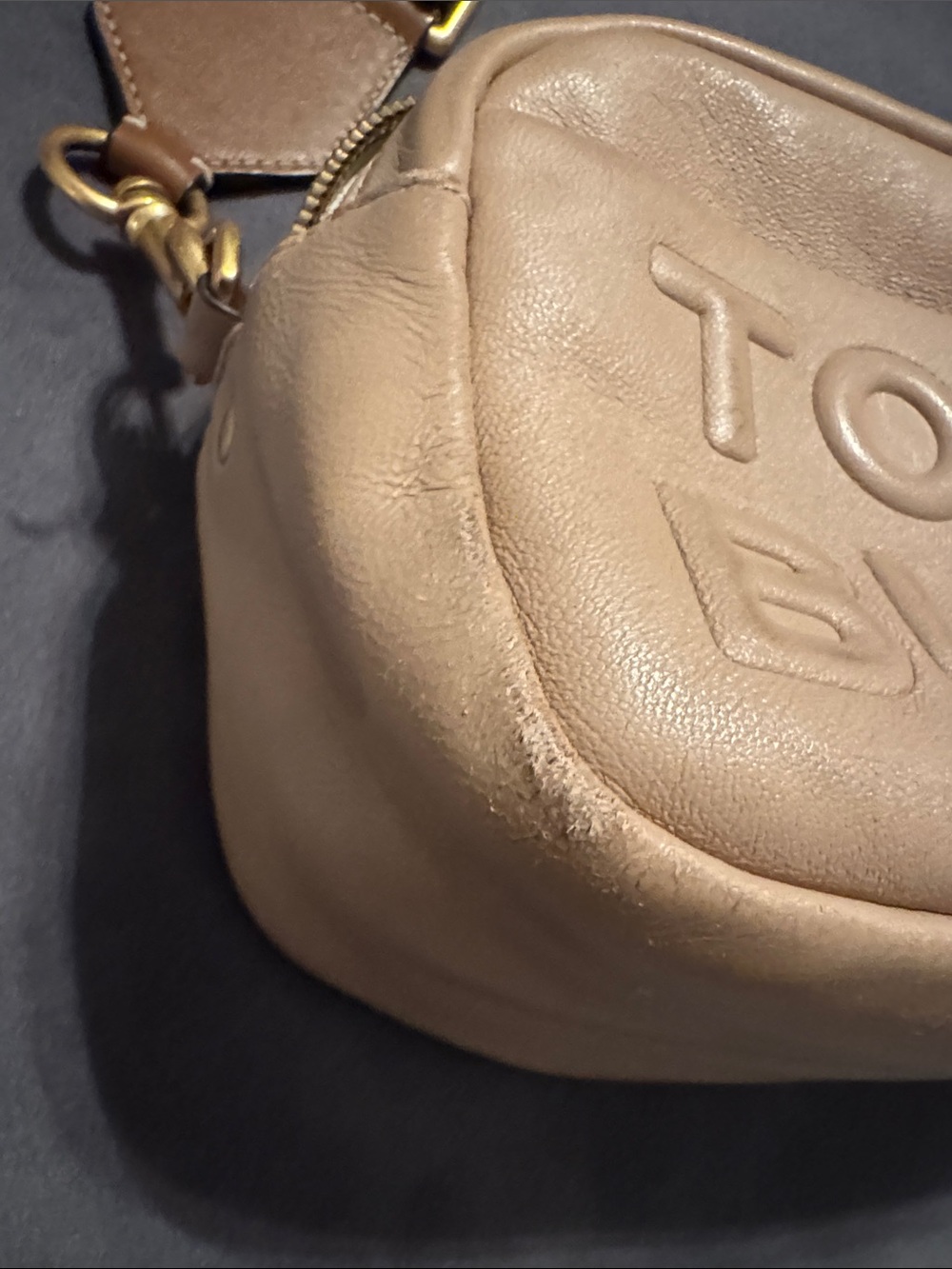 Tory Burch Beige Leather Belt Bag with Striped Strap - Picture 2 of 9